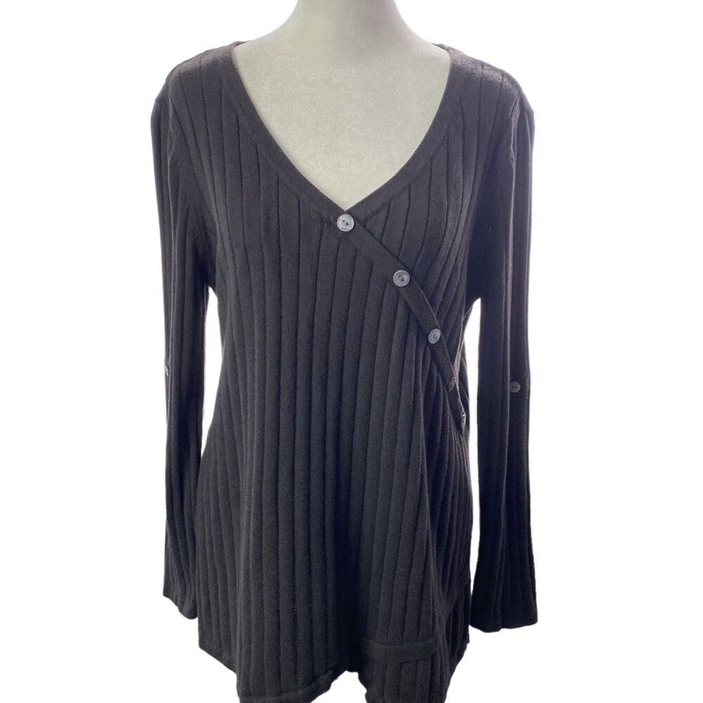 SOFT SURROUNDINGS Women Buttons Ribbed Long Sleeve Pullover Sweater Sz PM Brown